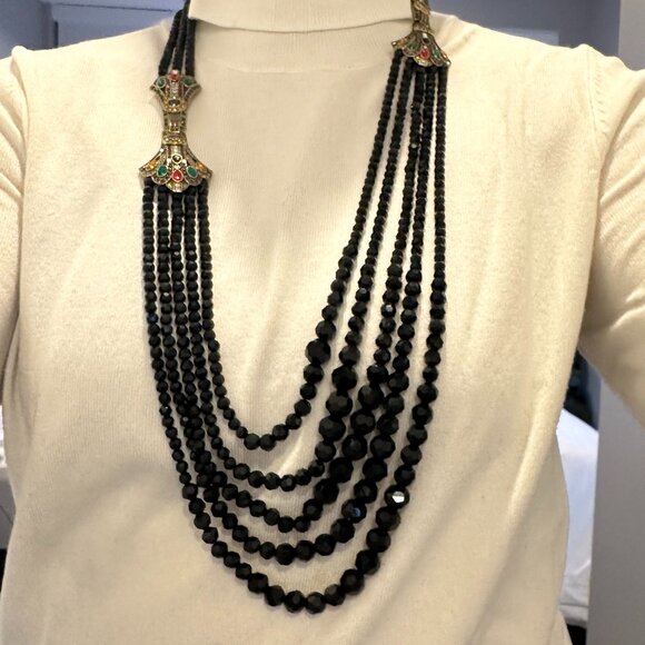 Rare Heidi Daus Age of Elegance Black Crystal 5-string Jewelry Set - Picture 9 of 14